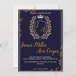 Klassieke Floral Monogram Crest bruiloft uitnodigi Kaart