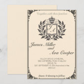 Klassieke Floral Monogram Crest bruiloft uitnodigi Kaart (Voorkant / Achterkant)