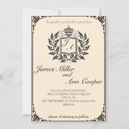 Klassieke Floral Monogram Crest bruiloft uitnodigi Kaart