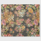 Klassieke Floral op zwart Cadeaupapier (Vlak)