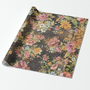 Klassieke Floral op zwart Cadeaupapier