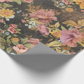 Klassieke Floral op zwart Cadeaupapier (Hoek)