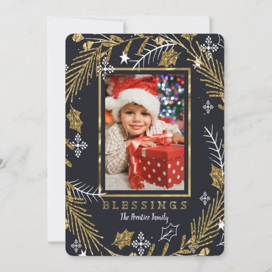 Klassieke Floral Photo Holiday Card Kaart (Voorkant)