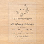 Klassieke Floral Wreath Monogram Weddenschap Acryl Uitnodigingen (Voorkant)