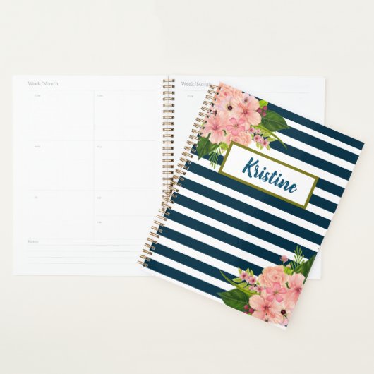 Klassieke Florals met Royal Blue en White Stripes Planner (Display)