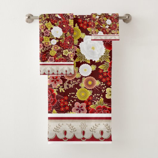 Klassieke Florals Rust, Bruin, Olijf Bad Handdoek (Insitu)