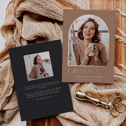 Klassieke folie boog foto afstudeer aankondiging