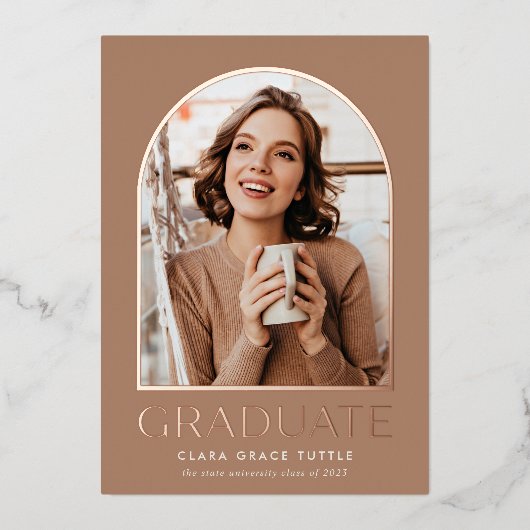 Klassieke folie boog foto afstudeer aankondiging (Voorkant)