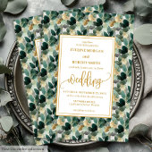 Klassieke Forest Green Gold Foliage Wedding Uitnod Kaart