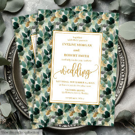 Klassieke Forest Green Gold Foliage Wedding Uitnod Kaart
