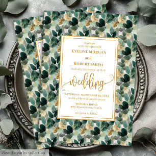 Klassieke Forest Green Gold Foliage Wedding Uitnod Kaart
