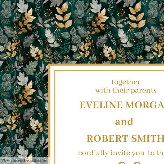 Klassieke Forest Green Gold Foliage Wedding Uitnod Kaart