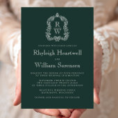 Klassieke Forest Green Monogram Crest Wedding Kaart