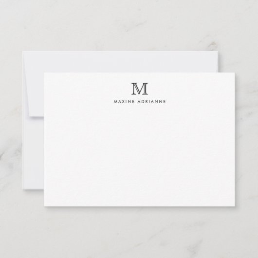 Klassieke formale elegante zwart monogram notitiekaartje (Voorkant)