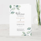 Klassieke formale groene bladeren gevouwen bruilof programma (Voorkant)