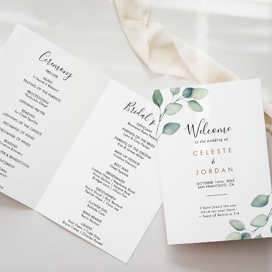 Klassieke formale groene bladeren gevouwen bruilof programma