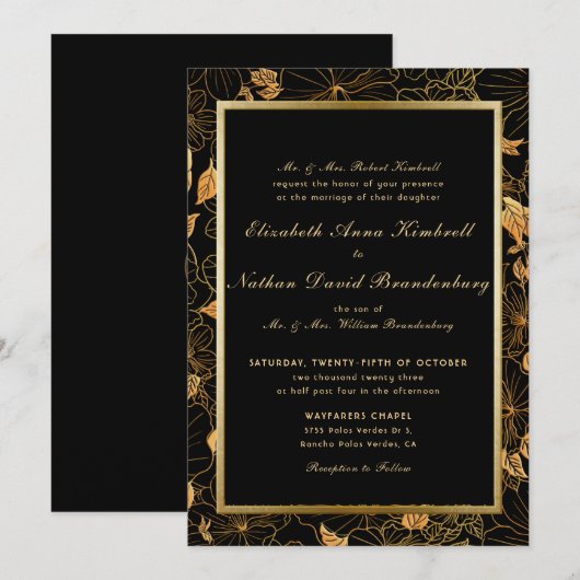 Klassieke formale zwarte en gouden olievlek kaart (Voorkant / Achterkant)