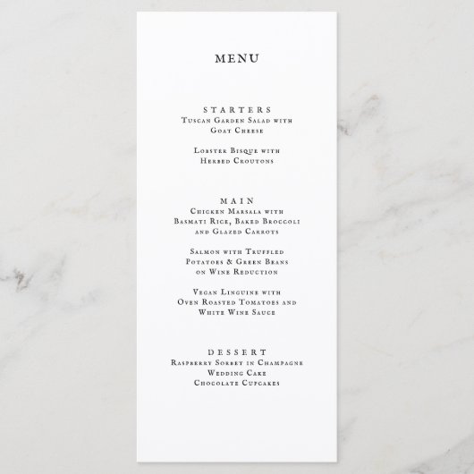 Klassieke formale zwarte witte bruiloft menu (Voorkant)