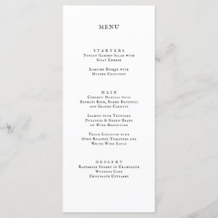 Klassieke formale zwarte witte bruiloft menu
