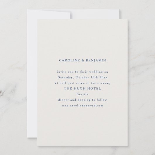 Klassieke formele blauwe en witte minimalistische kaart (Voorkant)