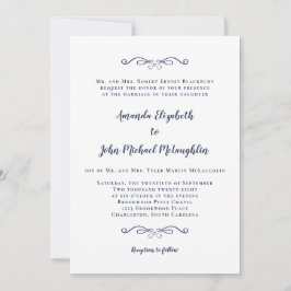 Klassieke formele elegant White Navy Blue Wedding Kaart