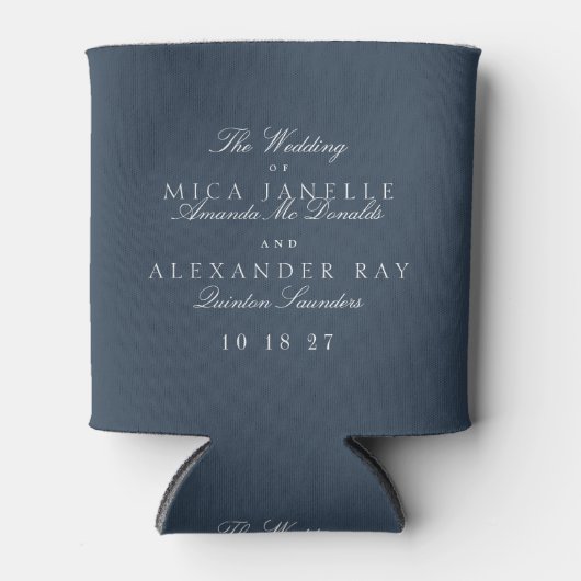 Klassieke Formele Elegante Marine Blauwe Huwelijks Blikjeskoeler (Voorkant)