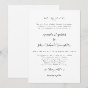 Klassieke Formele Elegante Witte Grijze Script Tro Kaart