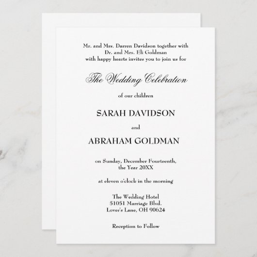 Klassieke formele elegante witte traditionele trou kaart (Voorkant / Achterkant)