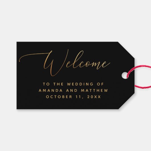 Klassieke Formele Goud & Zwart Script Wedding Welk Cadeaulabel (Voorkant (Horizontaal))