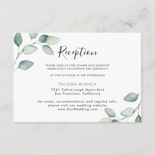 Klassieke formele groene bladeren die weddenschapp informatiekaartje (Voorkant)