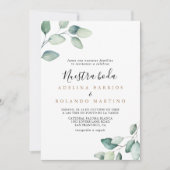 Klassieke formele groene bladeren Nuestra Boda Wed Kaart (Voorkant)
