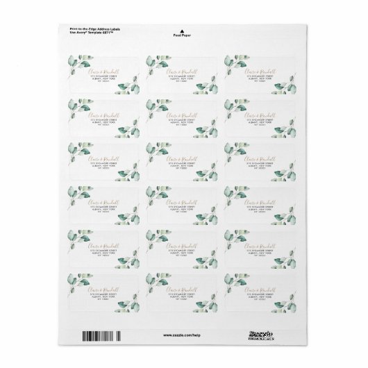 Klassieke formele groene bladeren RSVP-adres Etiket (Full Sheet)