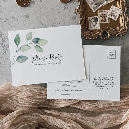 Klassieke formele groene bladmenu Keuze RSVP Briefkaart