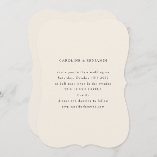 Klassieke, formele Ivory Ecru unieke vorm van huwe Kaart (Voorkant / Achterkant)