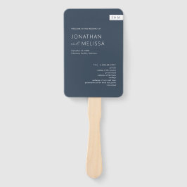 Klassieke Formele Marine Blauw Monogram Huwelijksp Handwaaier