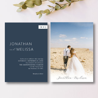 Klassieke Formele Marine Blauw Monogram Script Bru Kaart