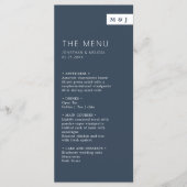 Klassieke Formele Marine Blauw & Wit Monogram Brui Menu (Voorkant)