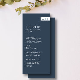 Klassieke Formele Marine Blauw & Wit Monogram Brui Menu