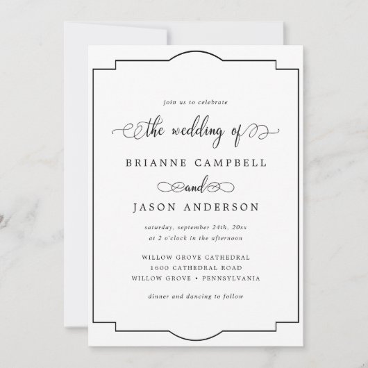 Klassieke formele minimalist legant de bruiloft va kaart (Voorkant)