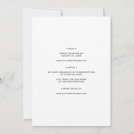 Klassieke formele minimalistische bruiloft kaart (Achterkant)