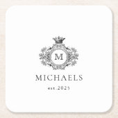 Klassieke Formele Monogram Crest Zwart-wit Kartonnen Onderzetters (Voorkant)