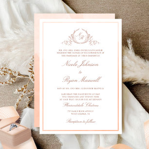 Klassieke formele monogram Peach Waterverf Weddens Kaart