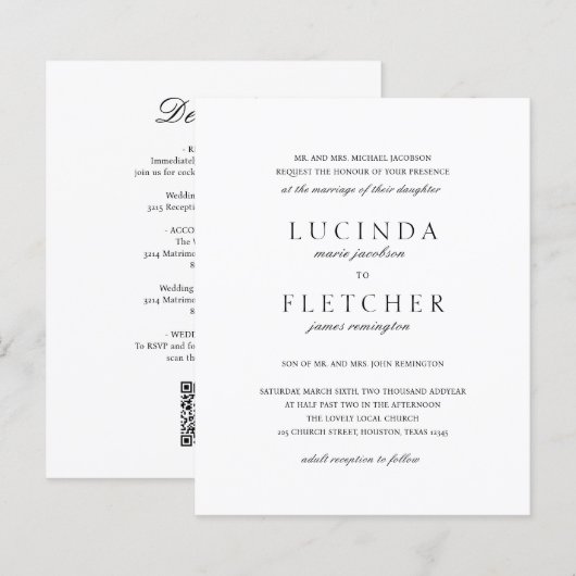 Klassieke formele QR Code Budget Weddenschap (Voorkant / Achterkant)