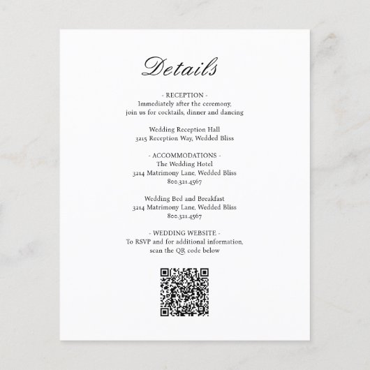 Klassieke formele QR Code Budget Weddenschap (Achterkant)