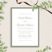 Klassieke formele Sage Green Border & Script Weddi Kaart