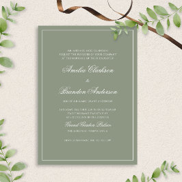 Klassieke formele Sage Green Border Script Wedding Kaart