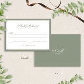 Klassieke formele Sage Green Border Script Wedding RSVP Kaartje