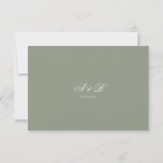 Klassieke formele Sage Green Border Script Wedding RSVP Kaartje (Achterkant)