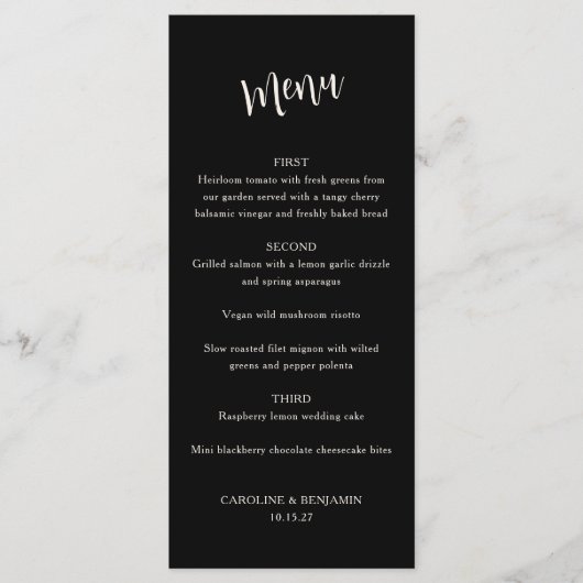 Klassieke Formele Solid Black Minimalistische Brui Menu (Voorkant)