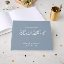Klassieke formele stoffige blauwe en witte script gastenboek